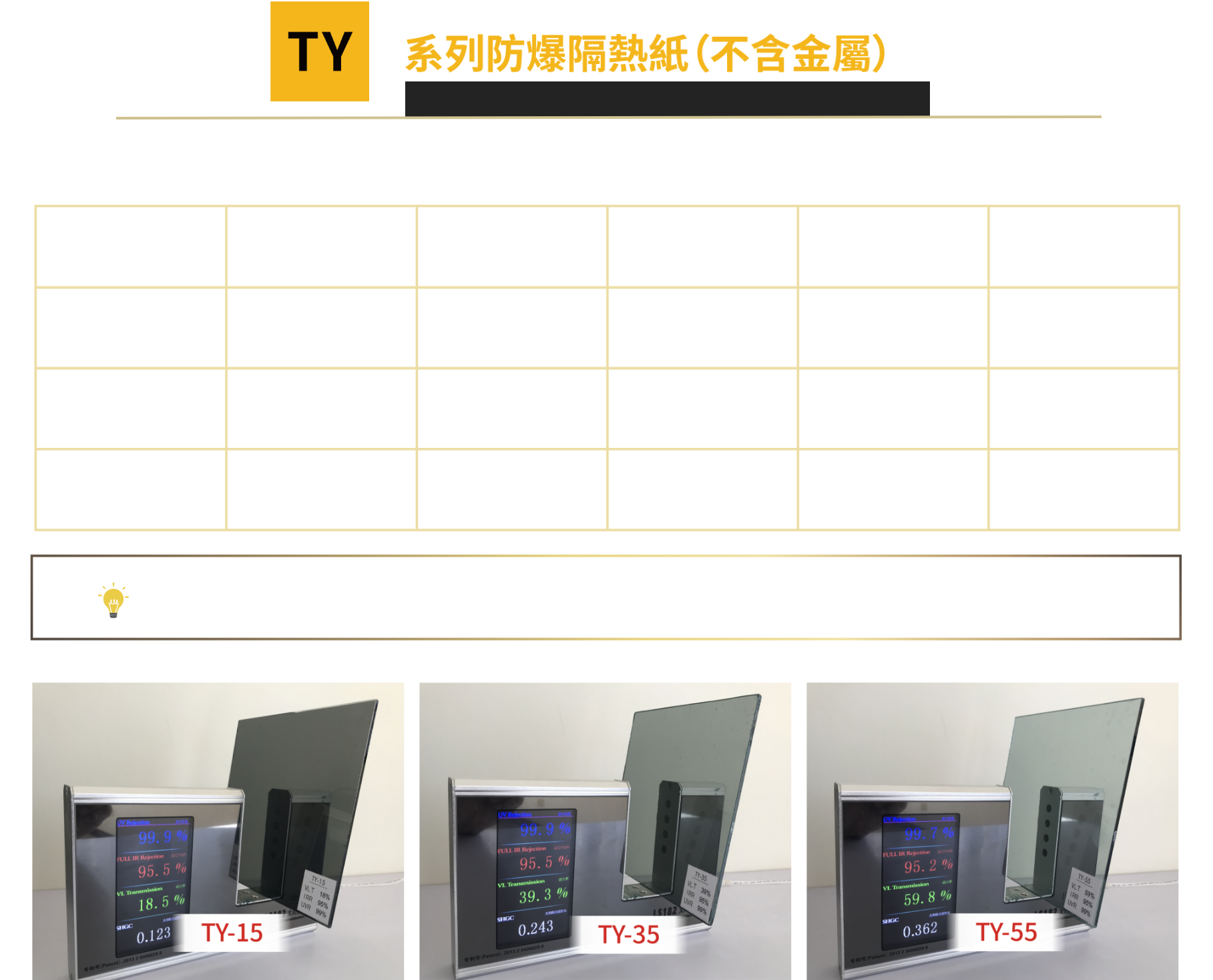 TY系列前檔隔熱紙施貼數據